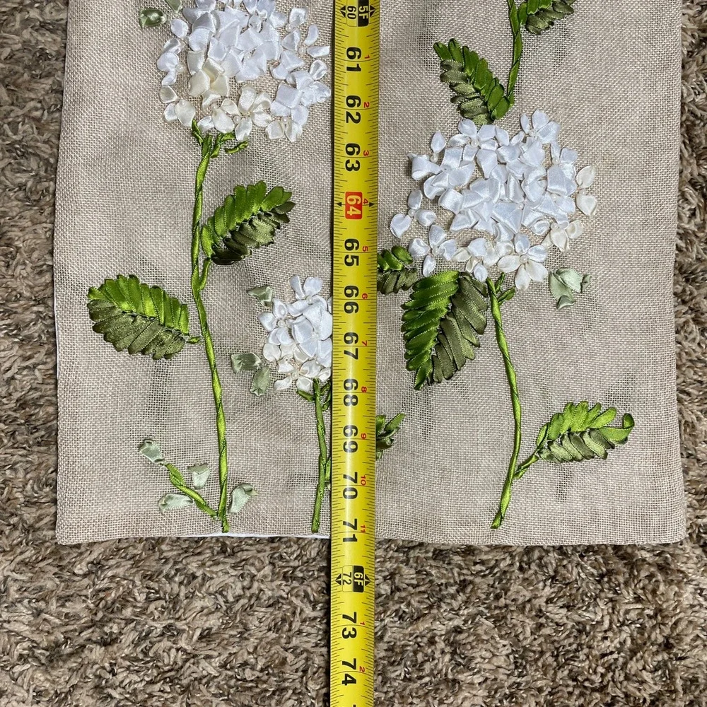 Elegant Floral Ribbon Embroidered Burlap Table‎ Runner Hydrangea Flower Décor